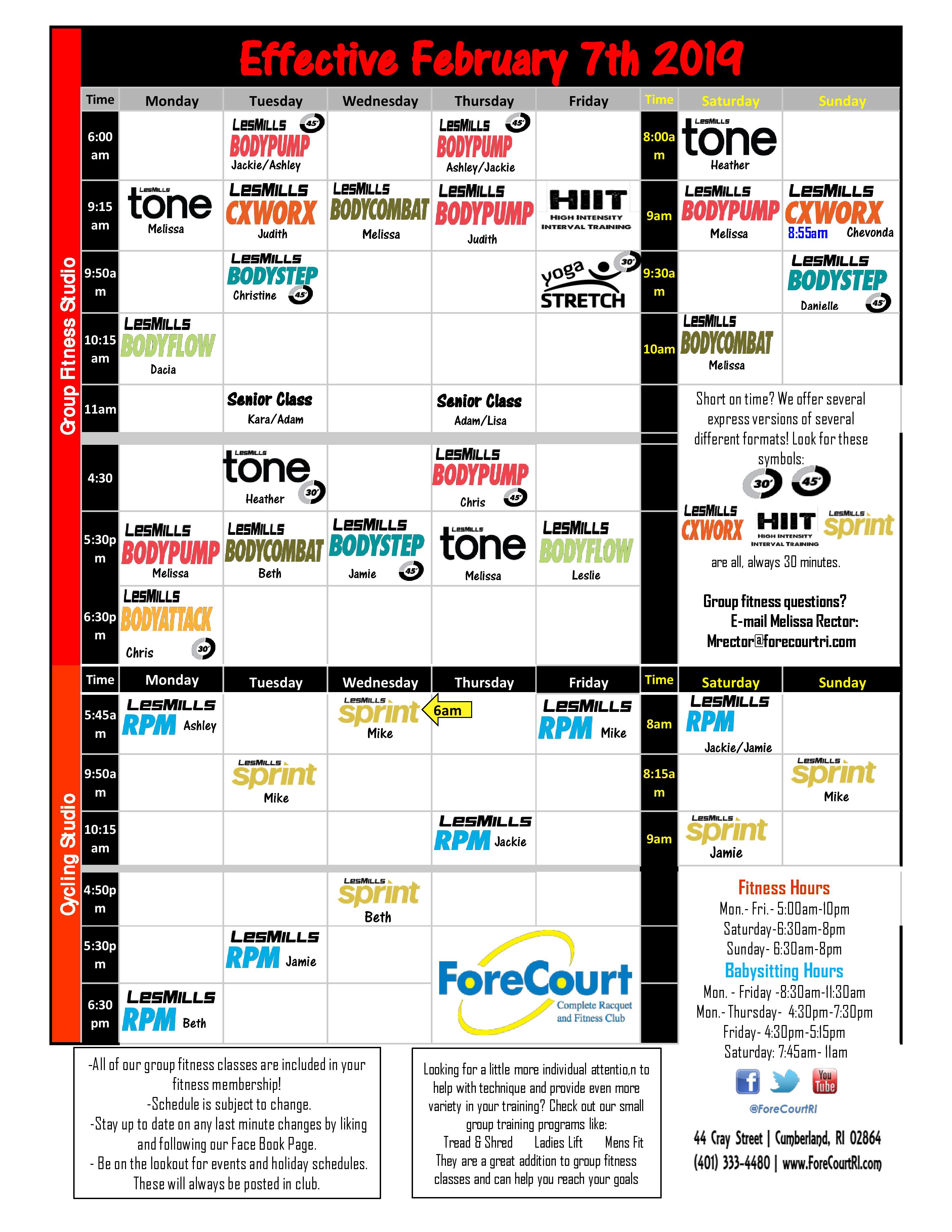 Fore Court Group Exercise Schedule