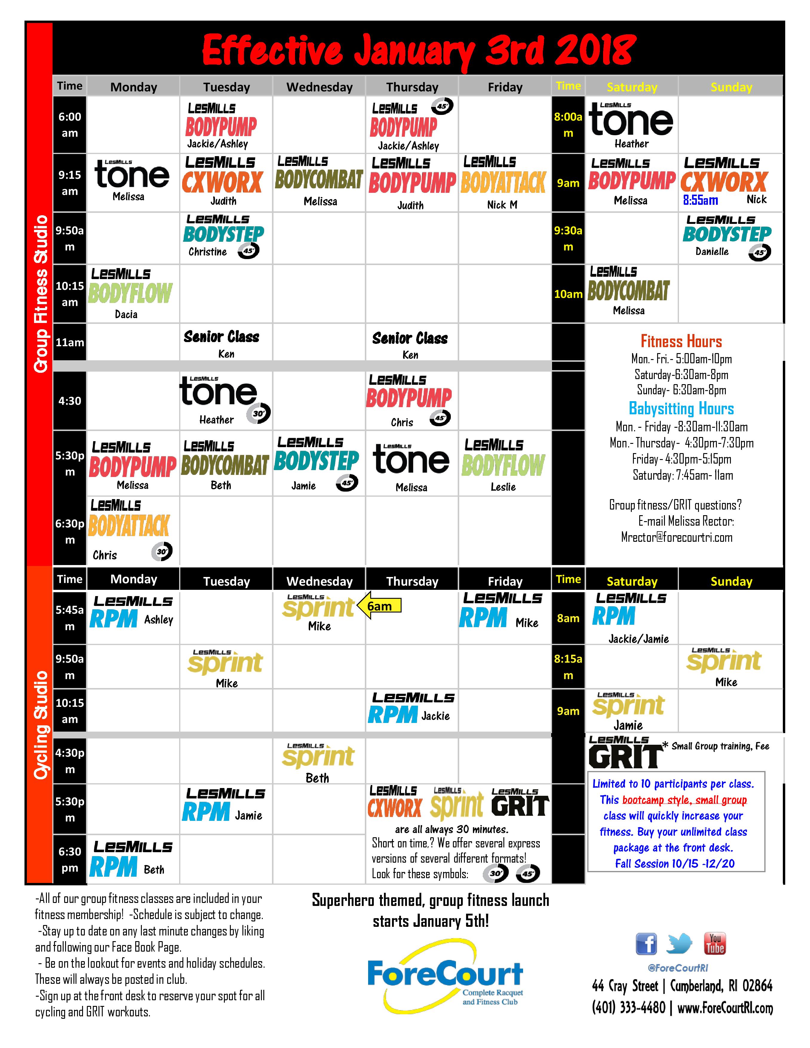 fore court group exercise schedule schedule group
