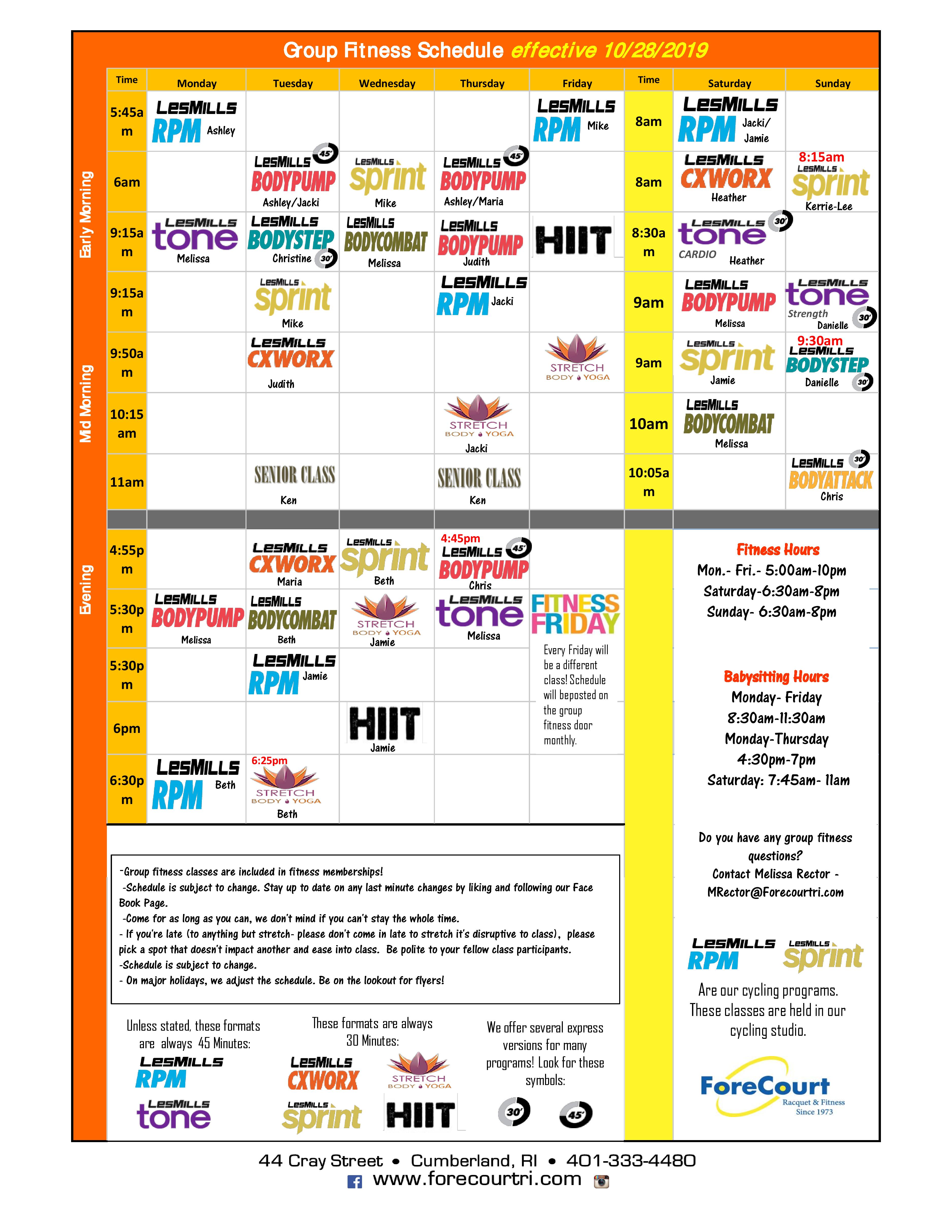 fore court group exercise schedule babysitting schedule